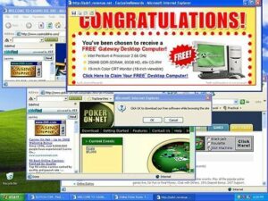 A computer desktop cluttered with suspicious ads